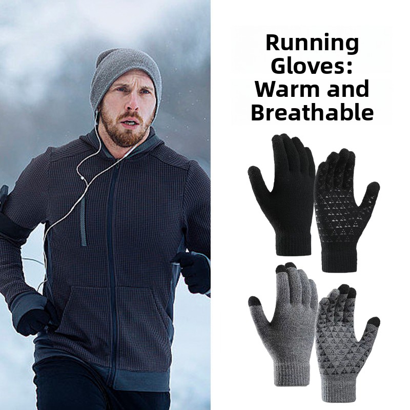 Wool Glove Lined - ユニセックスアウトドアランニングスポーツグローブフリース裏地付きタッチスクリーン対応暖かいハイキング登山冬トレーニング滑り止めグローブ