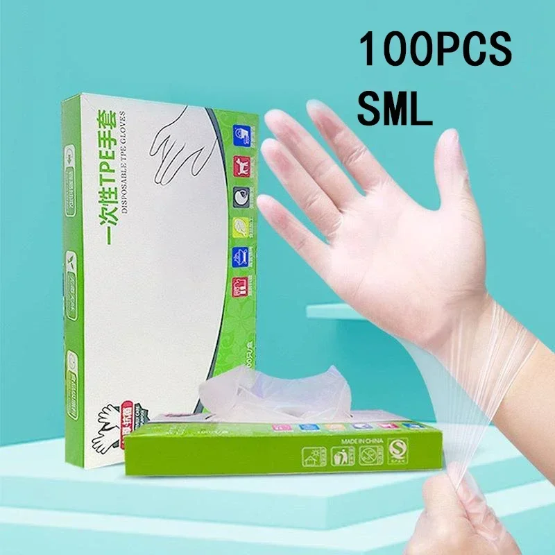 Latex Disposable Glove - 100/200 個食品グレード使い捨て手袋ポータブルノンスリップ酸作業安全クリーニング手袋透明 TPE ラテックスフリー手袋