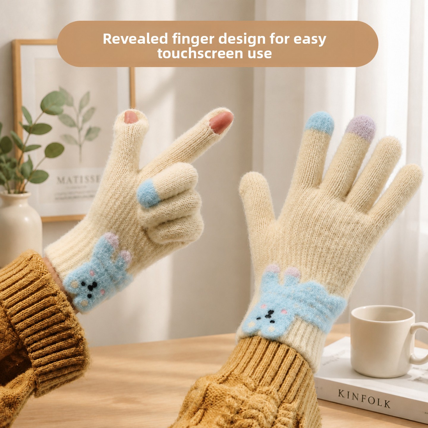 かわいいダックスフントタッチスクリーンぬいぐるみニット手袋女 - Wool Glove Lined のレビューと価格