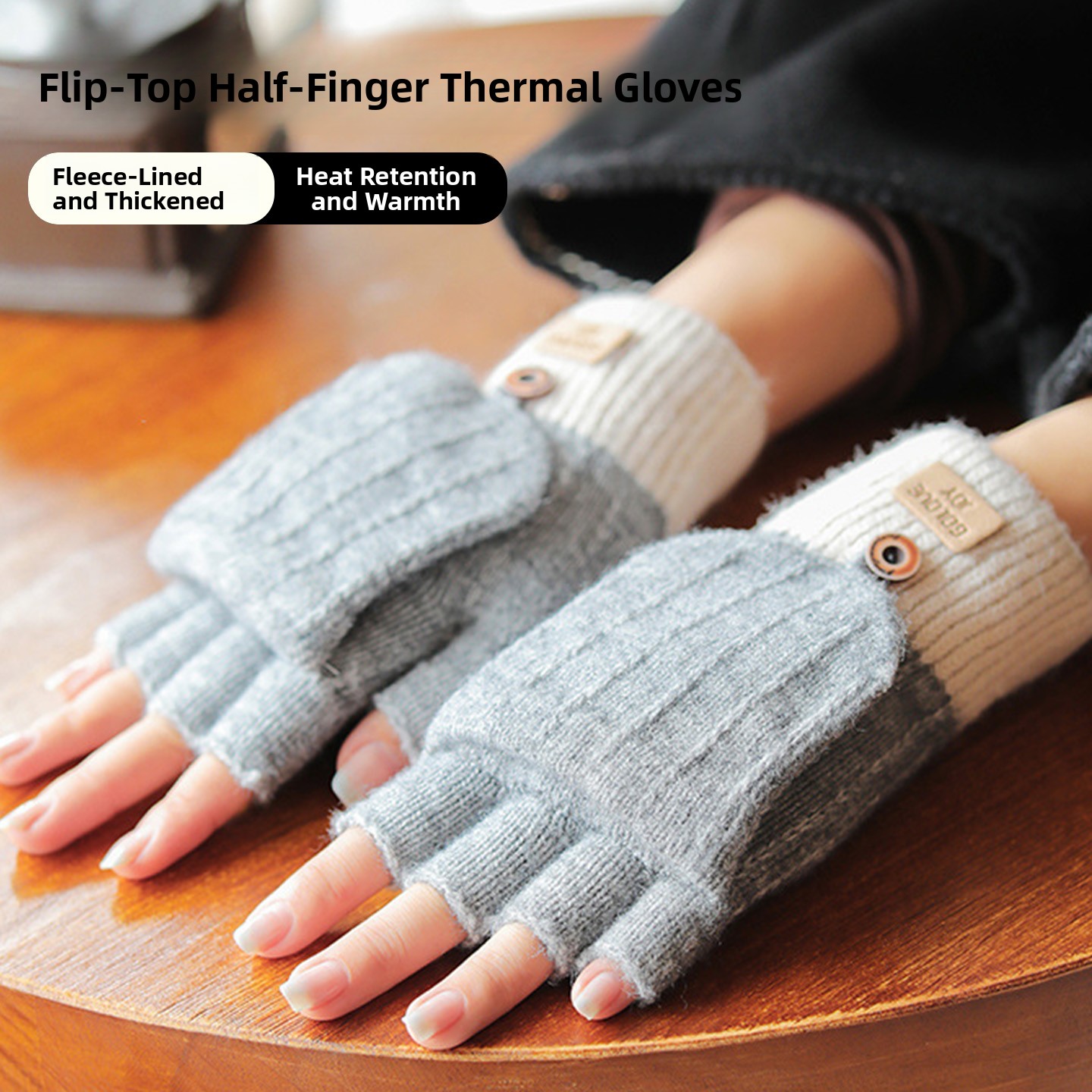 女性用冬用フリース裏地付きフリップカバーグローブ ハーフフィ - Wool Glove Lined のレビューと価格